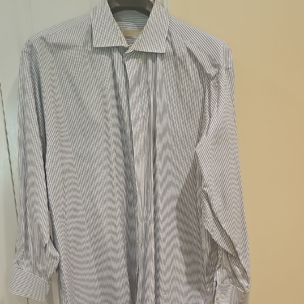 MICHAEL Michael Kors 18 x 34/35 Blue Striped Dress Shirt